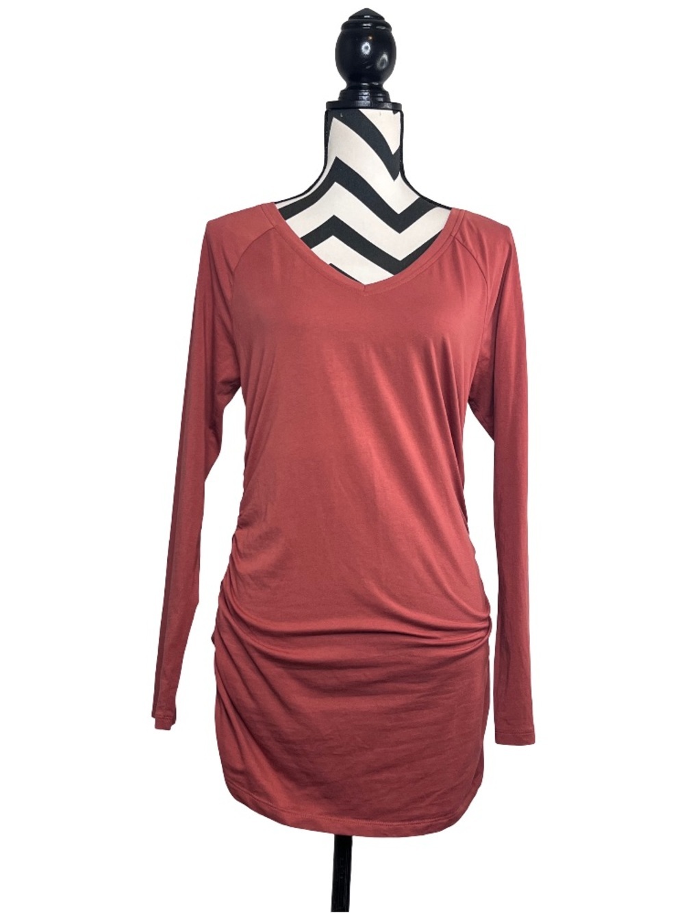 Sundance Boho V-Neck Clay Runched Side Long-Sleeve Tunic Top Sz M